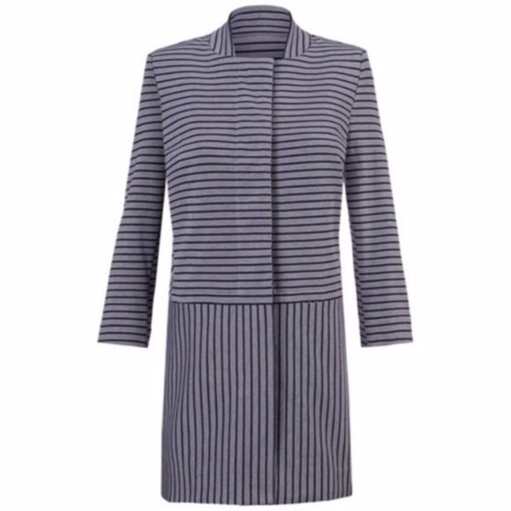 Cabi #5474 Navy Blue Striped Long Car Coat ~Small